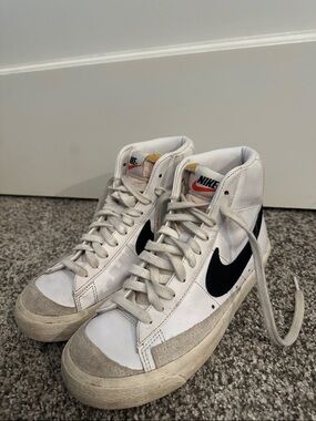Nike Blazer Mid Vintage White Sneakers with Black Swoosh